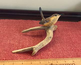 B142 - $80. Phillip E. Brown Swannanoa NC. Carved Carolina Wren