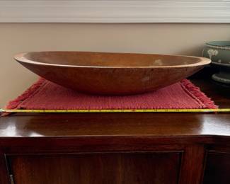 B127 - $75. Primitive Dough Bowl. Measures 21" x 11.5" x 3.5" tall. 