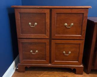 B4 - $60. Howerton Reproductions Wooden 4 Drawer Filing Cabinet. Measures 37" wide x 24" deep x 37.25" tall. Very sturdy and drawers slide easily. 