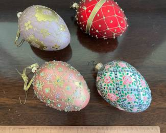 B146 - $80. Set of 4 Faberge Style Egg Ornaments. Large 6" size. 