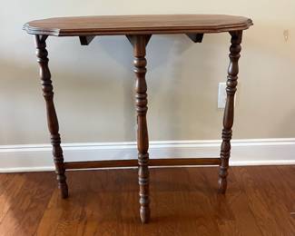 B35 - $95. Edwardian Style Side Table. Measures 30" x 16.25" x 29" tall. Very sturdy, top could use a refinishing but not terrible. 