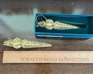B147 - $35. Set of Baldwin Brass 24k Gold Finish Icicle & Snowflake Ornaments. 