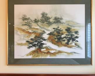 B68 - $200. Charlene Winterle Olson Watercolor Landscape Painting. Measures 46" x 37". 