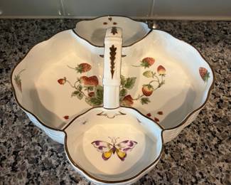 B79 - $60. Coalport Strawberry Basket Tray with Cream & Sugar. Excellent Condition. 