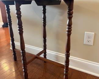 B35 - $95. Edwardian Style Side Table. Measures 30" x 16.25" x 29" tall. Very sturdy, top could use a refinishing but not terrible. 
