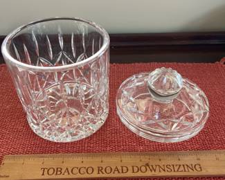 B135 - $35. Block Crystal Biscuit Jar. Measures 8" tall. 