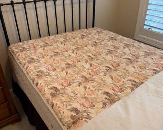 B38 - $125. Full Size Iron Bed. Measures 54" x 58" tall x 80" long. Clean, but older, mattress & box spring included if you'd like them. 