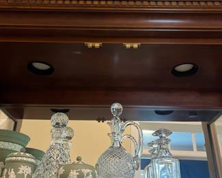 B10 - $275. Statton, Chippendale Style, Mahogany, Lighted Display Cabinet with 4 Adjustable Glass Shelves (1 is permanent). Measures 42" wide x 16" deep x 81.5" tall. 