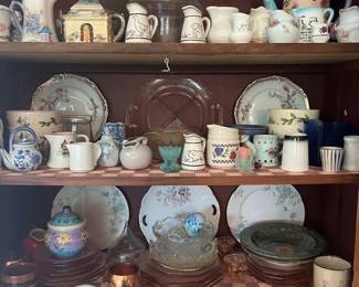 Dinnerware sets, candy dishes, and pink depression glass