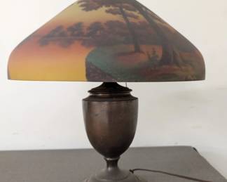 Scenic Art Glass Table Lamp, Poss. Phoenix