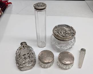 Sterling Silver and Cut Glass Dresser Items