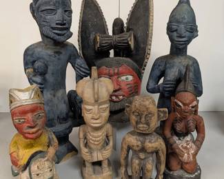 Yoruba Polychrome Carved Wood Figures