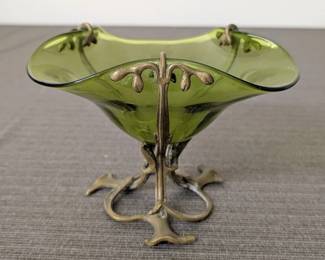 Green Art Glass Compote on Figural Base