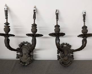 Pair of Bronze Two-Light Wall Sconces