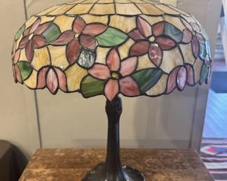 Leaded Glass Table Lamp, Floral Shade