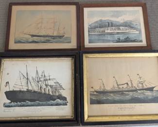 Framed Ship & Steamer Prints, Currier & Ives