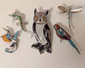 Zuni Inlay Figural Pins, Sterling