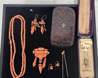 Carved Coral Jewelry Suite & Accessories