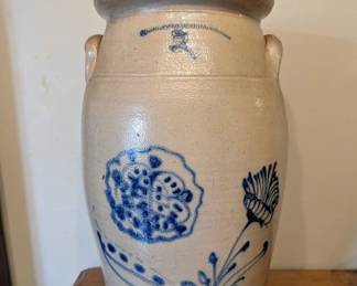 White & Co. Blue-Decorated Stoneware Churn