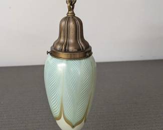 Brass Pendant, Quezal Iridescent Shade
