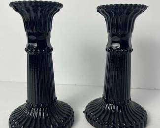 117 pairofvintageblackpressedglasscand