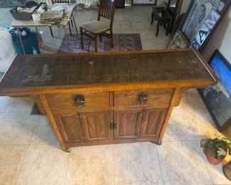 Vintage side bar with metal top. 60" x 18". 36" tall