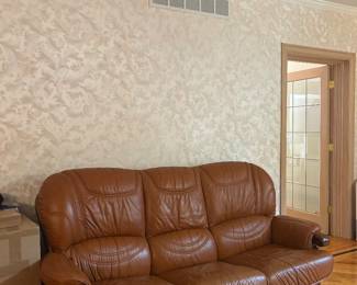 Leather sofa with pullout bed