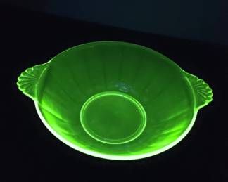 Green Uranium Glass Bowl with Decorative Handles
