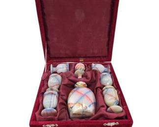 Onyx or Marble Decanter Goblet Set in Velvet Box