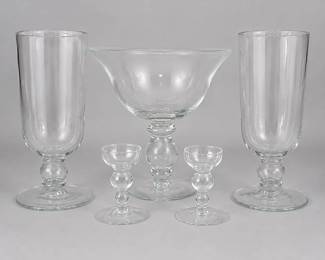 Clear Glass Hurricane Candle Holders and Compote