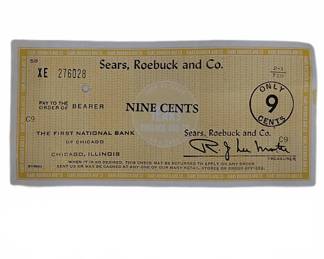 Sears, Roebuck & Co. Nine Cent Check