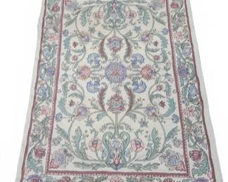 Floral Hand-Embroidered Wool Crewel Rug