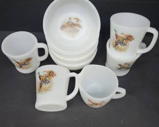 Fire-King Milk Glass Wildlife Mugs and Bowls