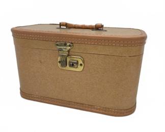 Tan Faux Leather Train Case With Brass Latch