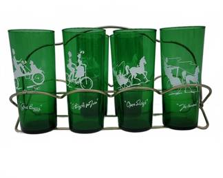 Green Glass Tumbler Set with Carrier