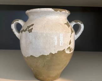 003 Antique French Confit Pot DoubleHandle Ceramic