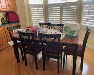 113 Black Cherry Wood Dining Table with 6 Chairs