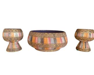 011 Italian BitossiStyle Ceramic Bowl Candleholder Set