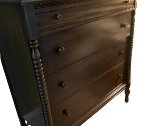 116 Antique Dark Walnut Highboy Dresser with Barley Twist Columns