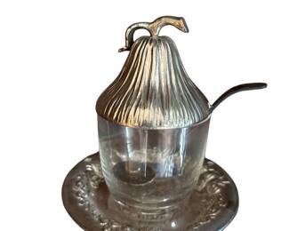 086 Silver Pear Honey Dish with Glass Insert