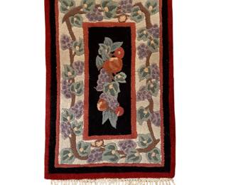 074 Chinese Floral Bird Wool Rug with Fringe Small