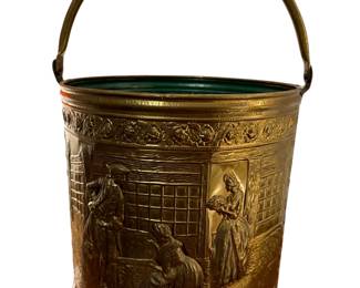 072 Antique Brass Repousse Coal Scuttle Bucket
