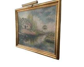 114 Vintage Oil Painting English Cottage River Landscape