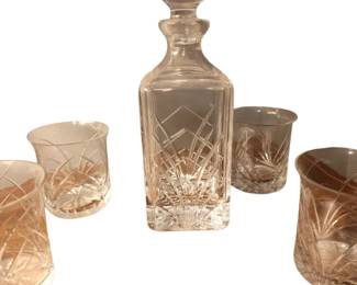 071 Cut Crystal Decanter Set with Four Glasses