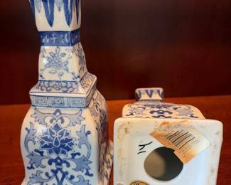 029 Andrea by Sadek Blue White Porcelain Vases Pair