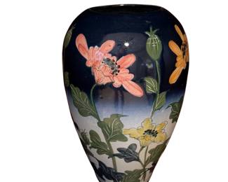 052 Art Nouveau Cobalt Blue Floral Ceramic Vase