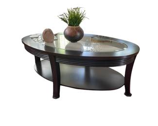 115 Oval GlassTop Coffee Table with Lower Shelf