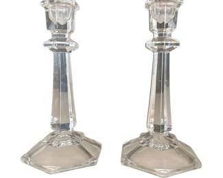 019 Crystal Glass Taper Candlestick Holders Pair