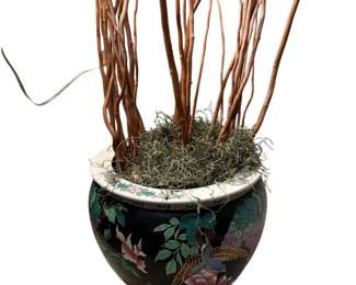 061 Asian Porcelain Fishbowl Planter with Birch Branches