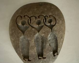 002 HandCarved Stone Plaque Three Figures